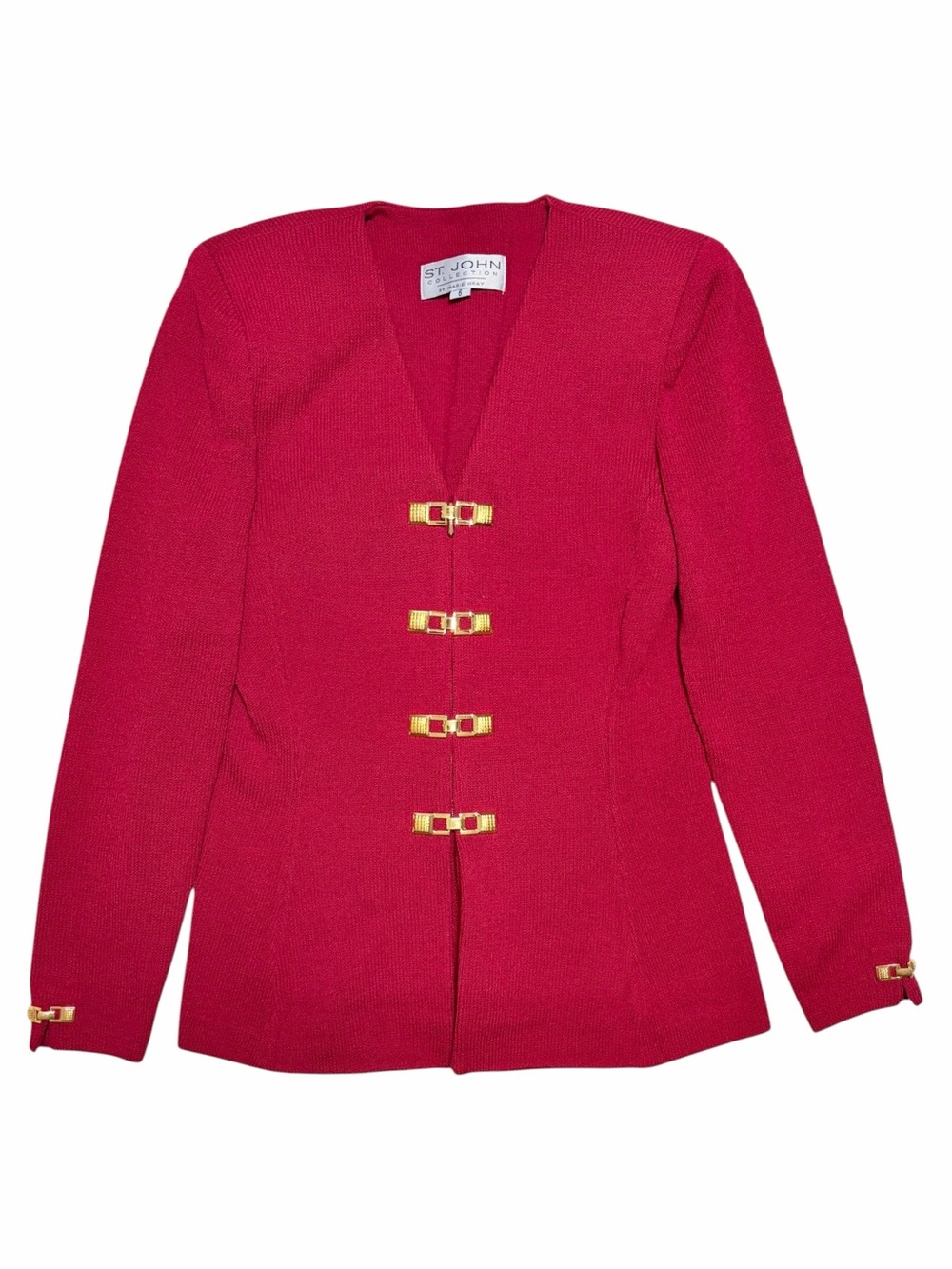 ST. JOHN Santana Knit Suit V-Neck Jacket with Gold Hardware - Picture 3 of 14